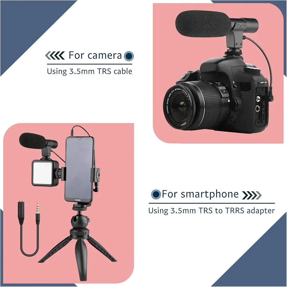 Professional Wireless Smartphone Microphone with LED Video Light & Mini Tripod | 3.5mm External Mic for iPhone Android | Vlogging, YouTube, TikTok, Live Streaming & Content Creation Kit