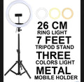 LED Ring Light 26cm with 7ft Adjustable Metal Tripod Stand, Mobile Phone Holder & 3 Color Modes
