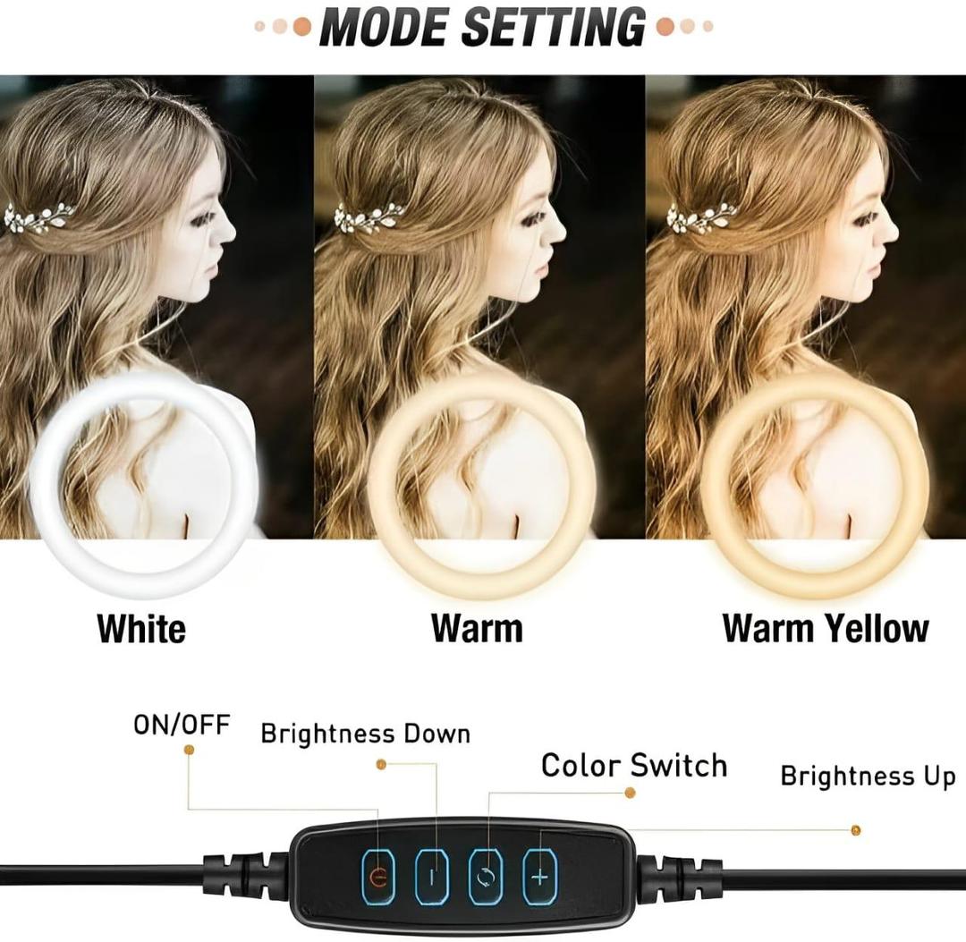 LED Ring Light 26cm with 7ft Adjustable Metal Tripod Stand, Mobile Phone Holder & 3 Color Modes