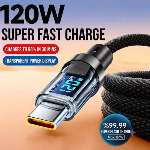 120W / 240W Digital Display Fast Charging Cable – Ultra-Speed USB & Type-C