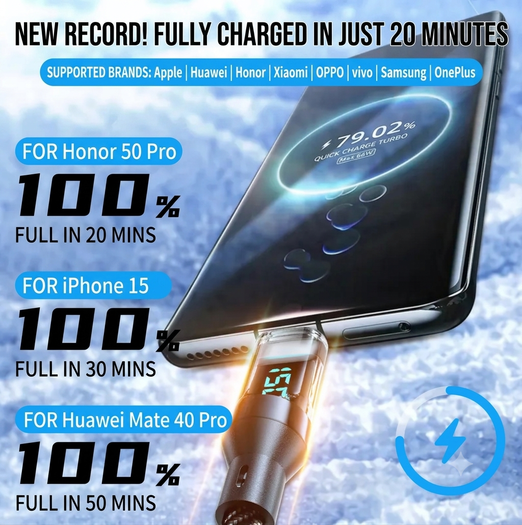 120W / 240W Digital Display Fast Charging Cable – Ultra-Speed USB & Type-C