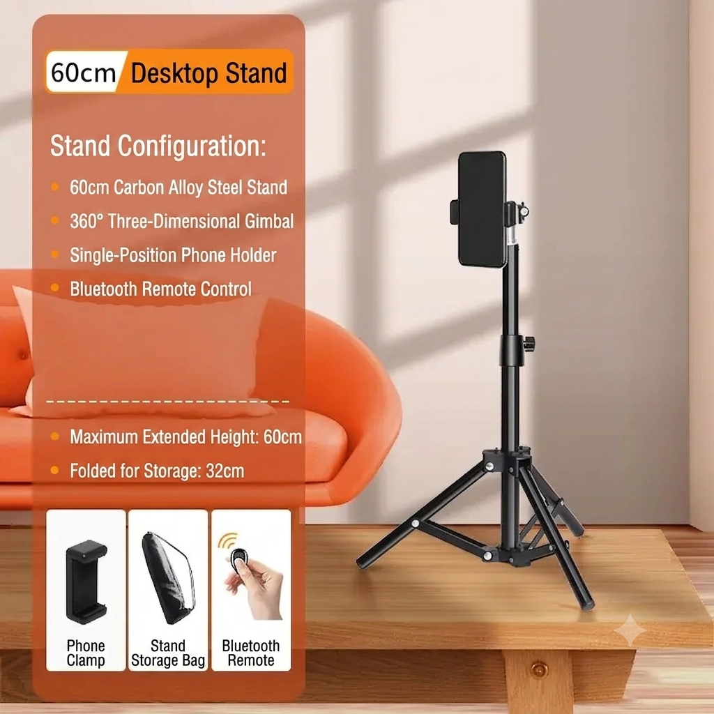 60cm Desktop Mini Tripod Stand with Phone Holder & Bluetooth Remote