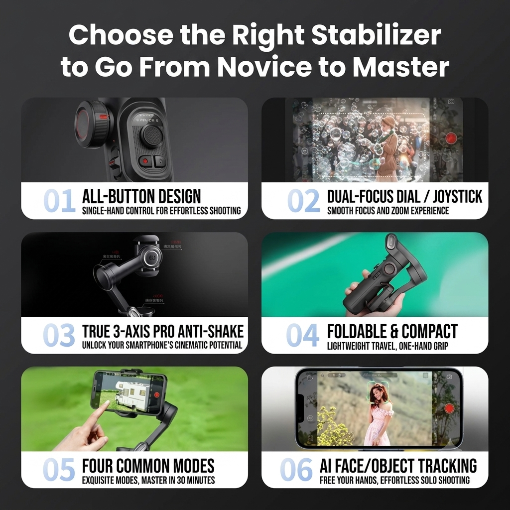 3-Axis Smartphone Gimbal Stabilizer, Handheld Phone Camera Video Stabilizer